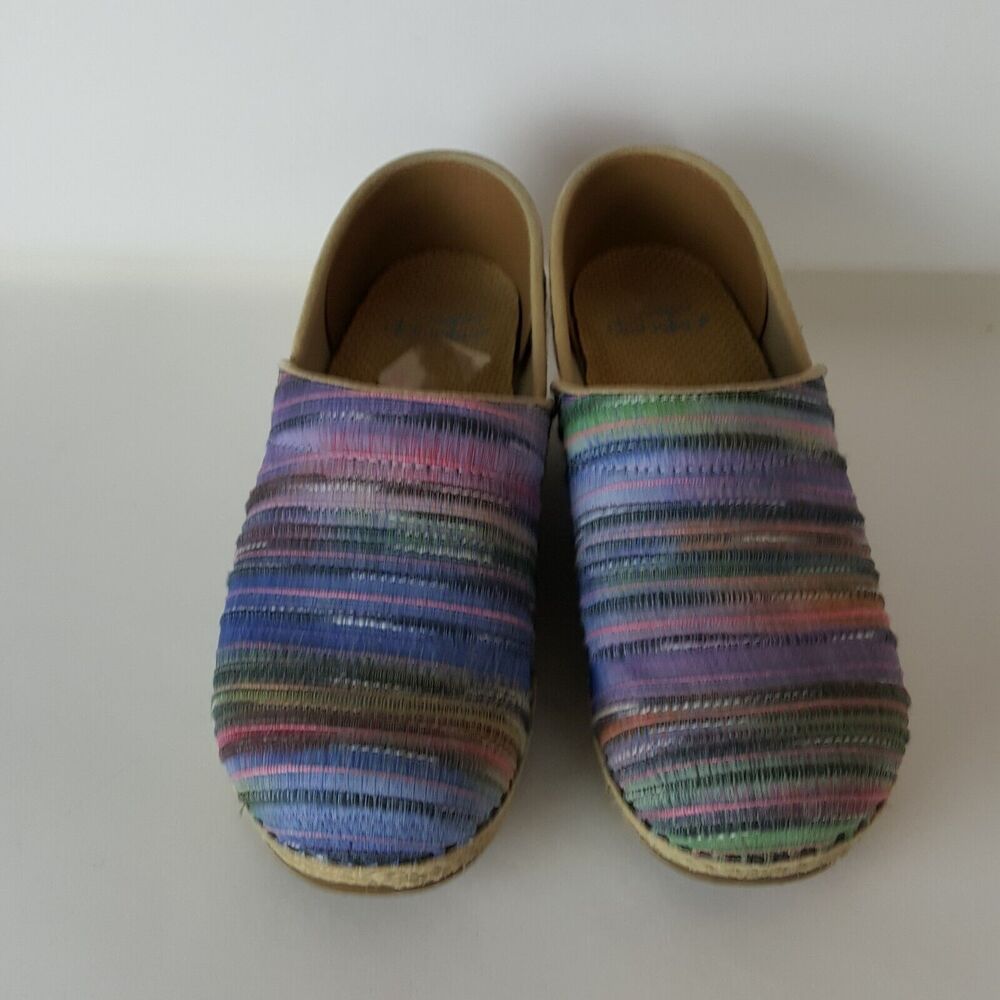 DANSKO Jute Pro Weave Vegan Clog Rainbow Multi Stripe Shoe Size EU 37 US 6.5-7